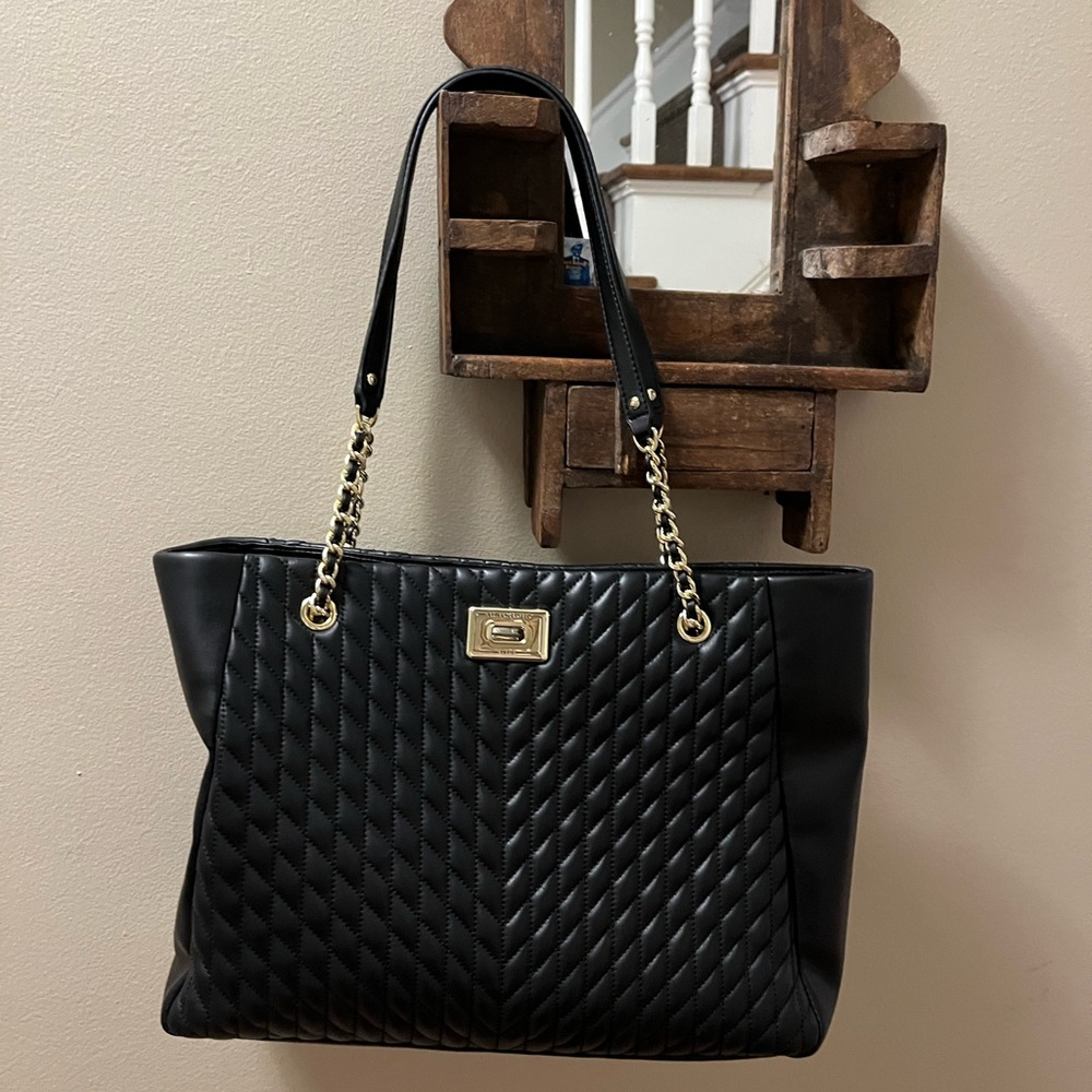 Karl Lagerfeld Black Quilted Tote with Gold Chain